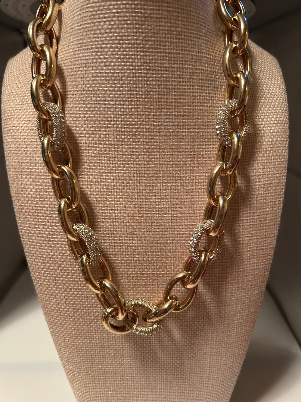 Coldwater creek chunky chic necklace rhinestones polished cable chain bold